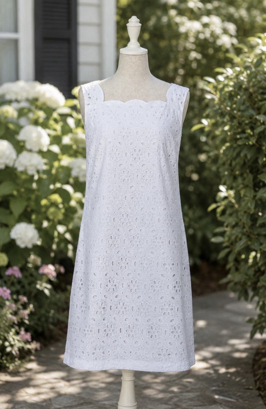 Talbots White Eyelet Shift Dress 14 NWT Cotton Scalloped Summer Garden Party